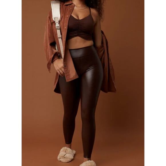 OFFLINE‎ BY AERIE REAL LUXE FAUX LEATHER LEGGING Dark Maple size M - Picture 1 of 9